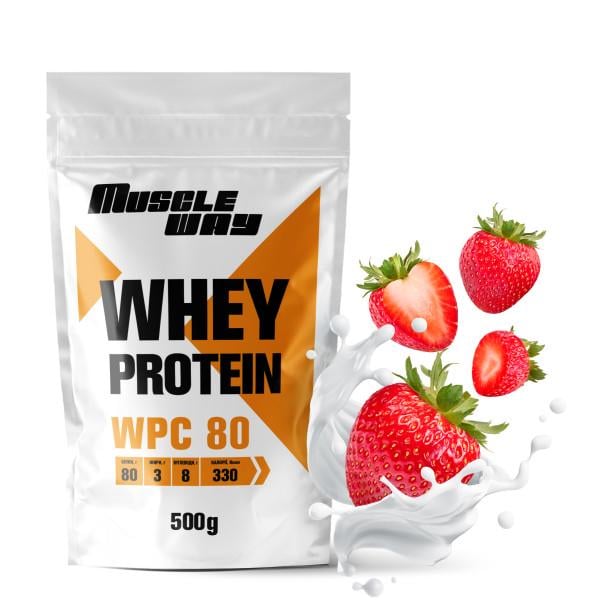 Протеин сывороточный MuscleWay 80% концентрат с аминокислотами на 13 порций 500 г Клубника (21-125-ksb80-mw-rs500.2)