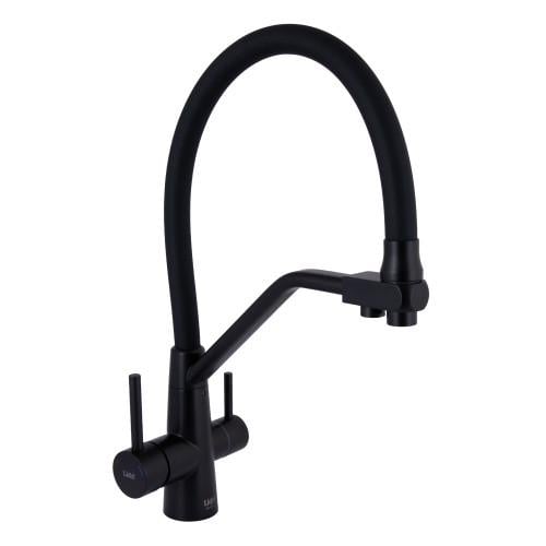 Змішувач для кухні Lidz Aria 020F3 із гнучким виливом із підключенням для питної води k35 (LDARI020F3BLA39212)