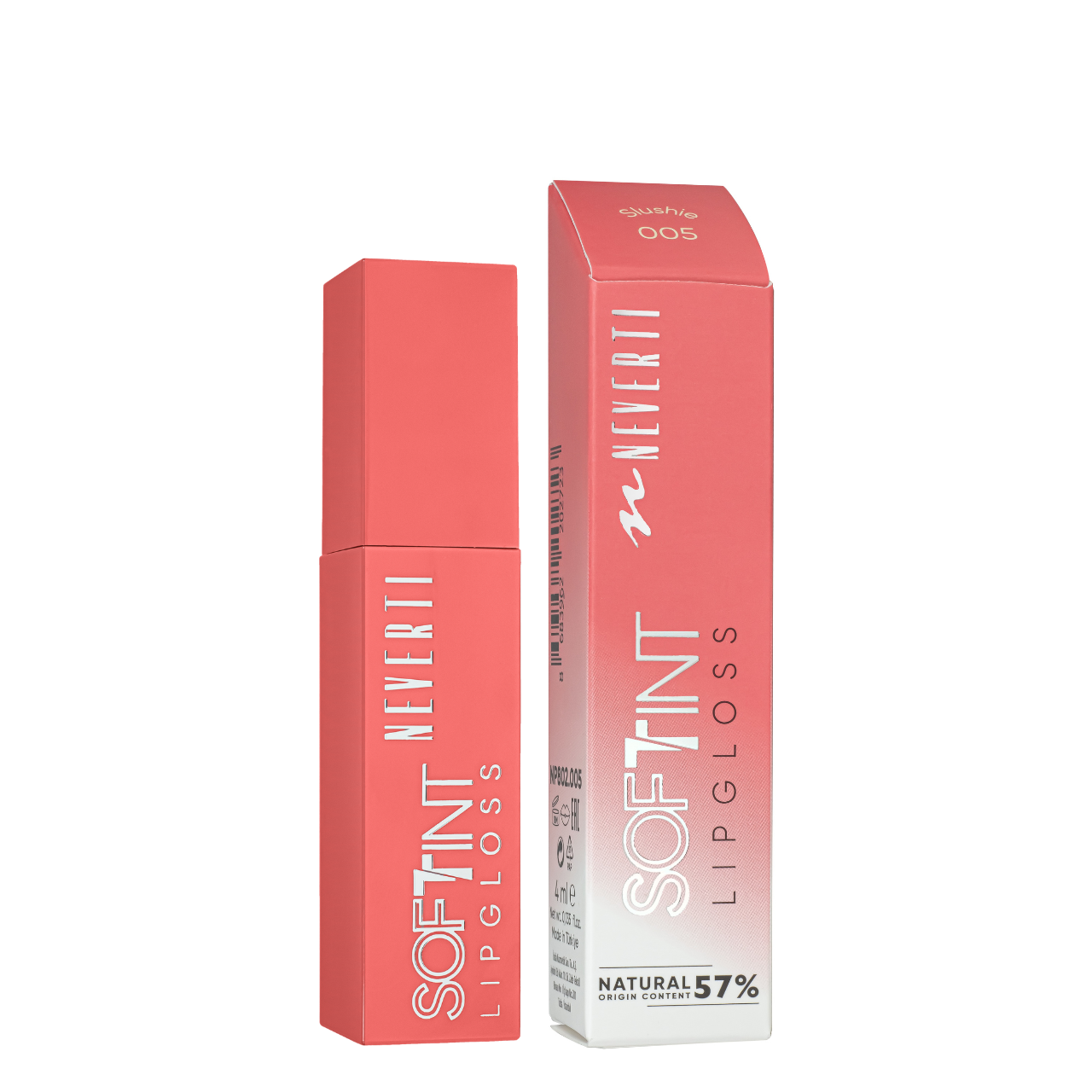 Блиск тінт для губ Neverti Soft Tint Lipgloss 005 Кораловий (NP802)