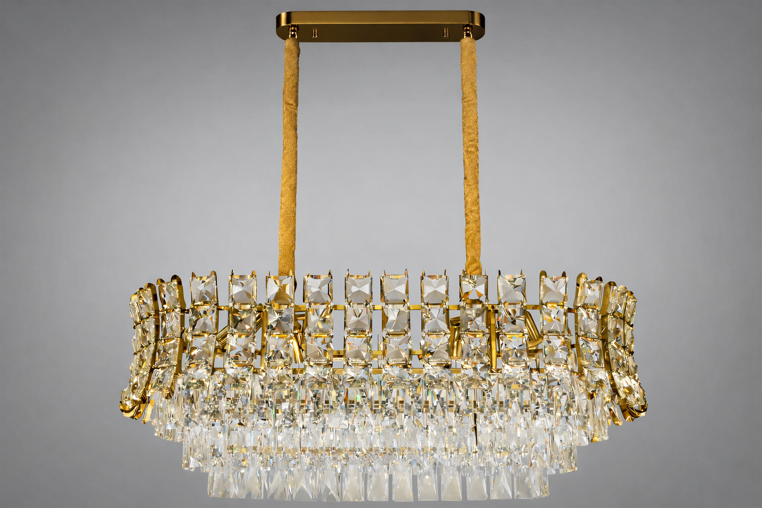 Люстра хрустальная подвесная овальной формы на 8 ламп Золотой (8017/800x300SGD)