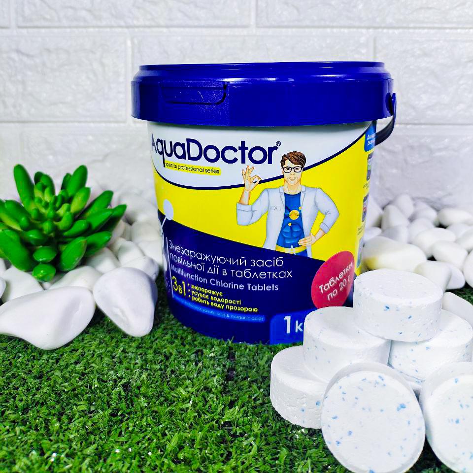 Повільний хлор для дезінфекції води Аквадоктор 3в1 у таблетках по 20 г 1 кг (66732)