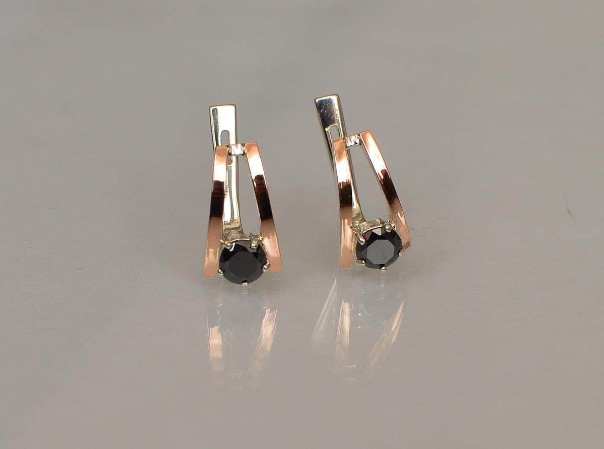 Срібні сережки з напайками із золота 004с Чоринй