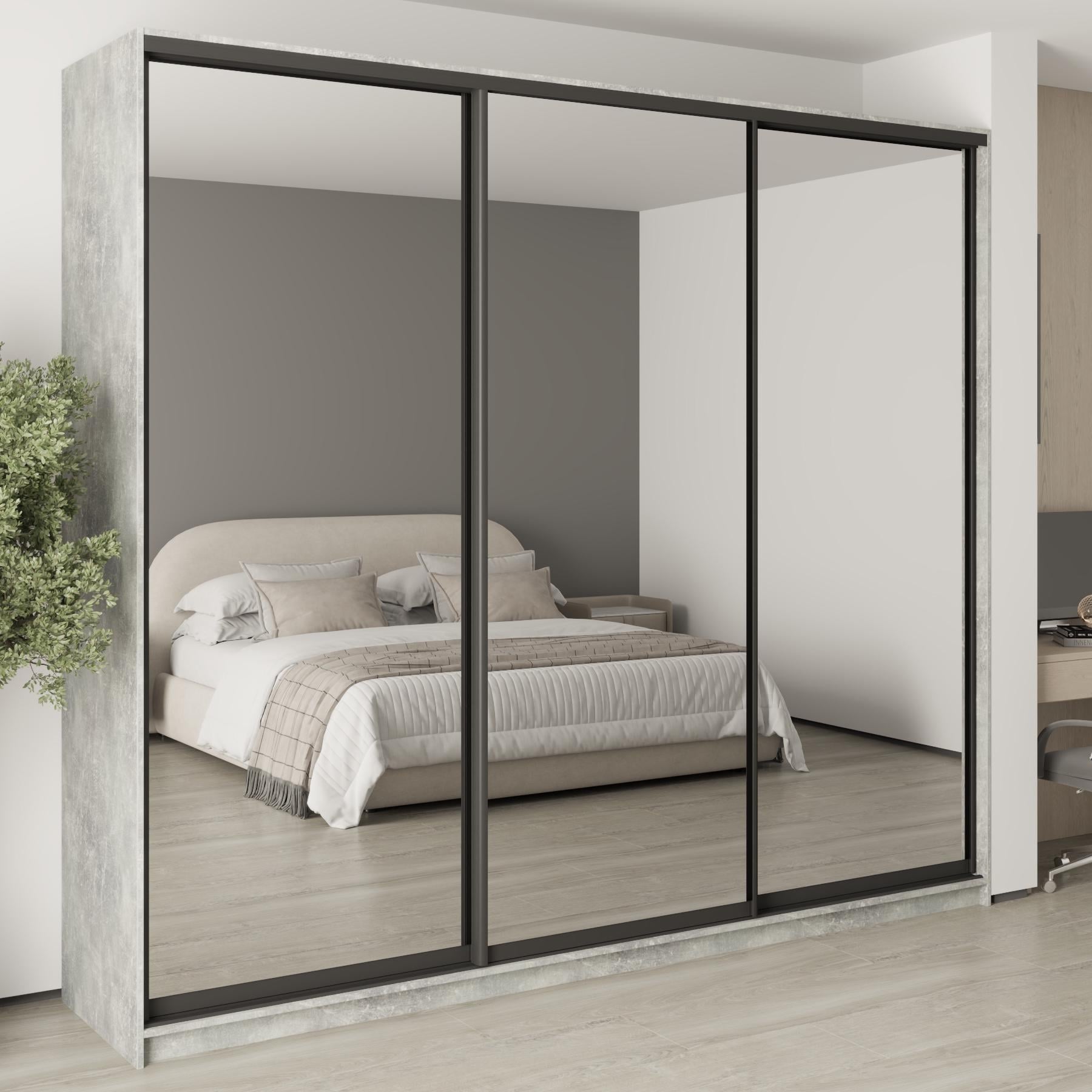 Шкаф-купе трехдверный MebelStar Комбо BG 3 зеркала 270x60x240 см Бетон (MBS-9867) Шкаф-купе трехдверный MebelStar Комбо BG 3 зеркала 270x60x240 см Бетон (MBS-9867)