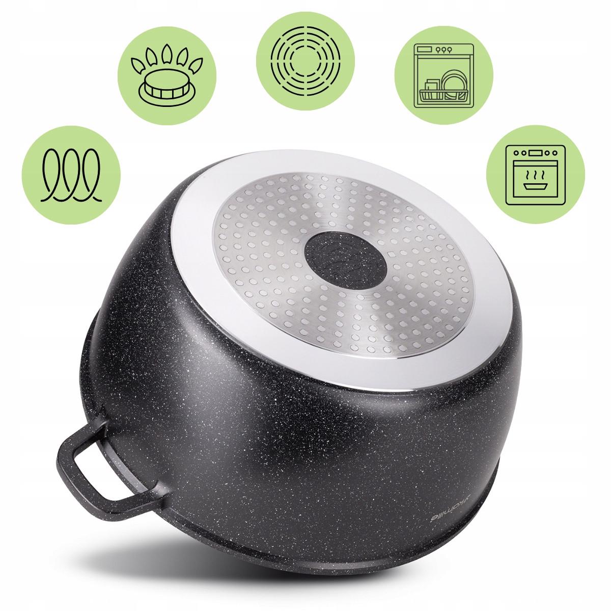 Каструля зі скляною кришкою та антипригарним покриттям Kamille КМ-4481 з литого алюмінію 10 л Чорний мармур (150-84-4481) - фото 3 Каструля зі скляною кришкою та антипригарним покриттям Kamille КМ-4481 з литого алюмінію 10 л Чорний мармур (150-84-4481) - фото 3