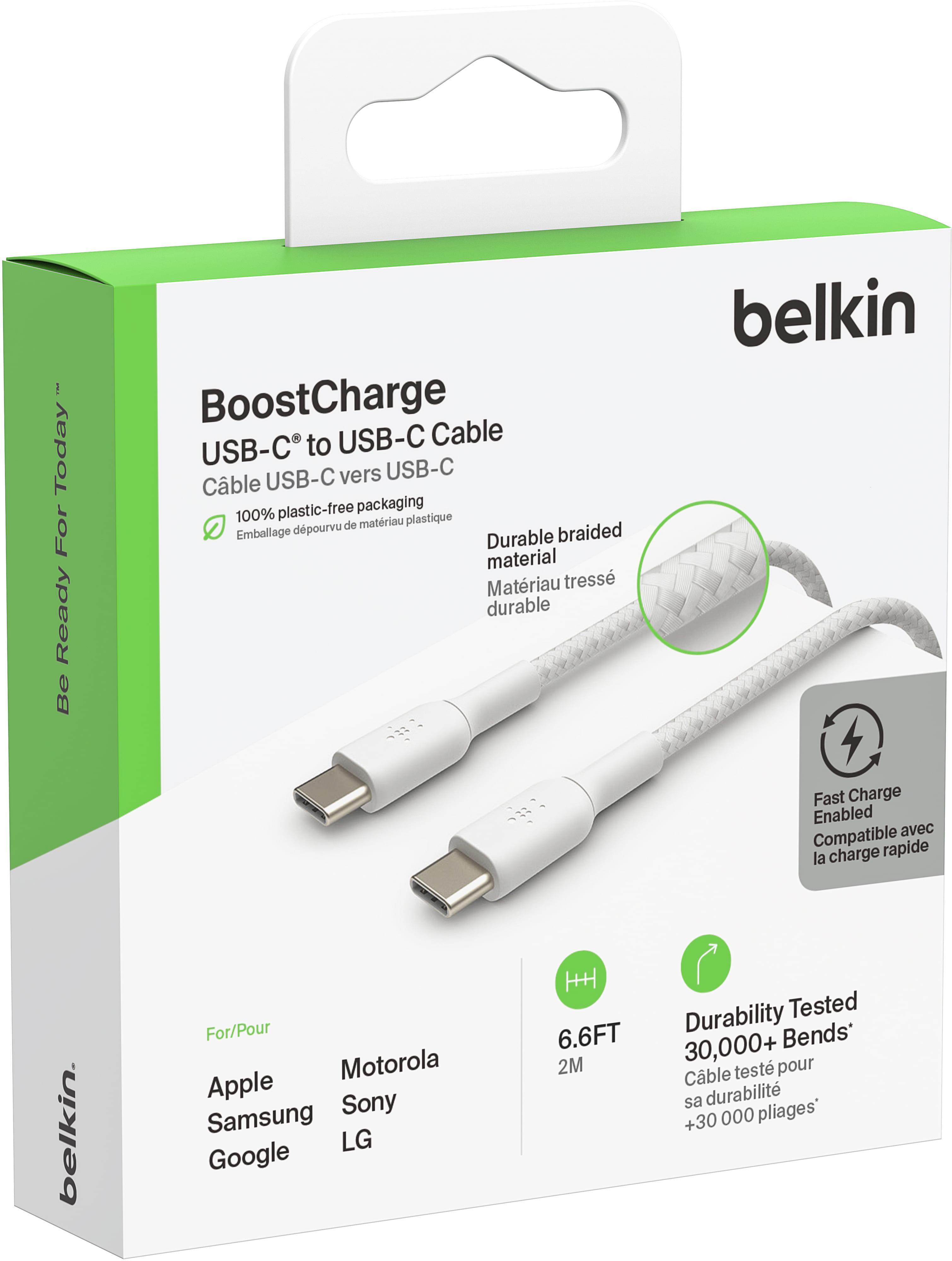 Кабель для заряджання Belkin USB-C - USB-C 60 Вт в тканинному обплетенні 2 м Білий (CAB004BT2MWH) - фото 11 Кабель для заряджання Belkin USB-C - USB-C 60 Вт в тканинному обплетенні 2 м Білий (CAB004BT2MWH) - фото 11
