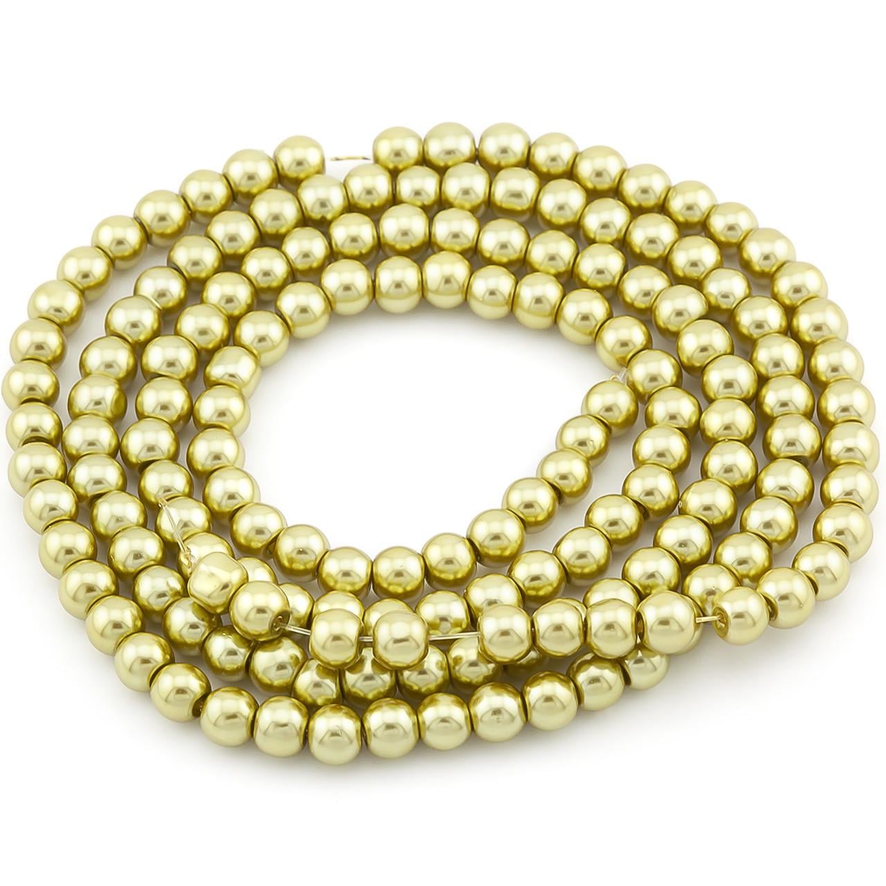 Бусины стеклянные на нитке под жемчуг 6 мм 80 см 145 шт. Оливковый (БЖ0006ш43)