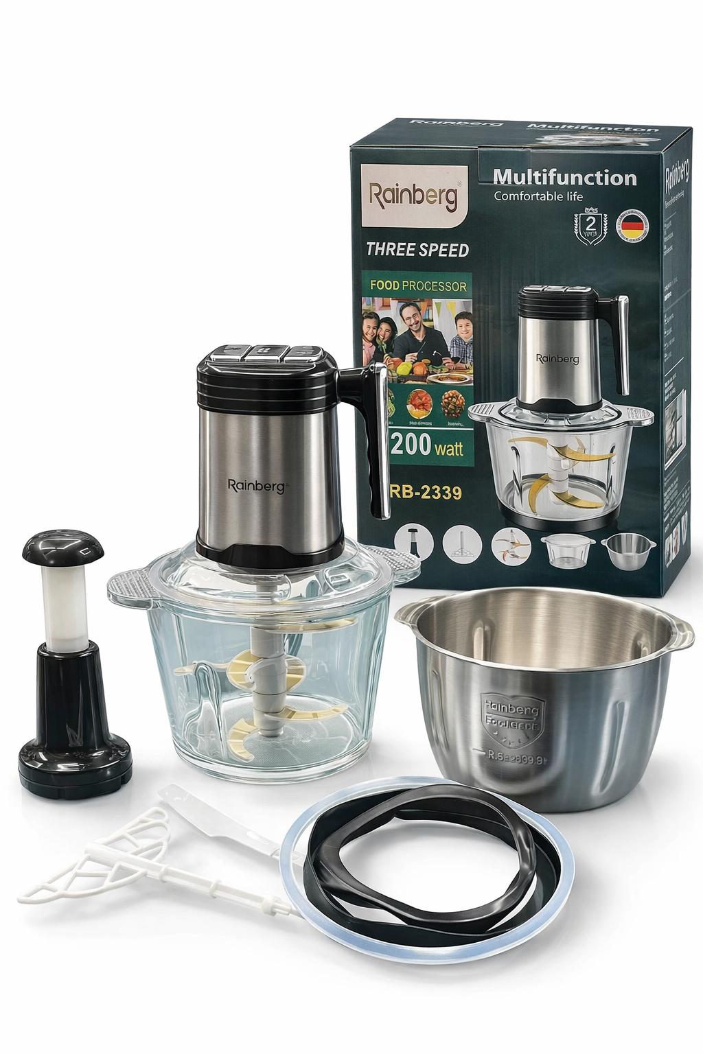 Измельчитель кухонный электрический Rainberg RB-2339 2в1 с двумя чашами 1200 Вт (33309546)