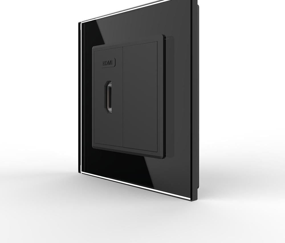 Розетка для телевизора HDMI LIVOLO настенная дизайнерская стеклянная рамка Черный (VL-C7FCHD/FCMB-2BP)