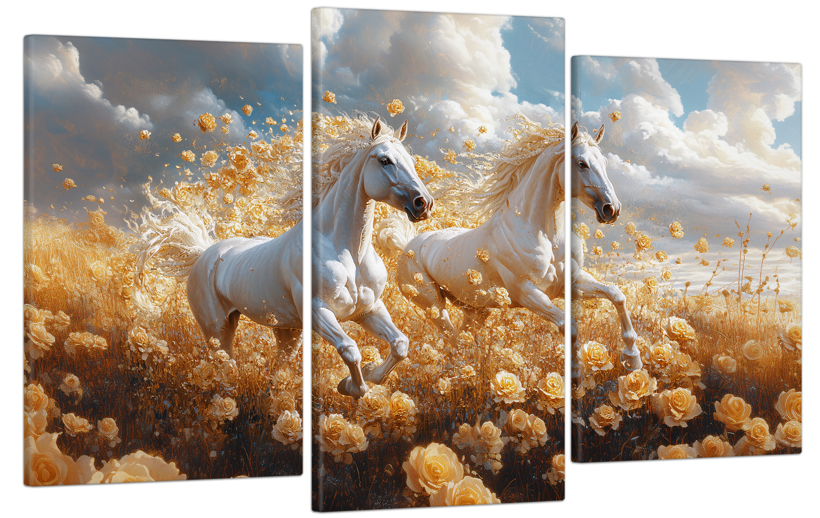 Картина на холсте МАКО лошади в поле цветов 53x100 см (MK30565)