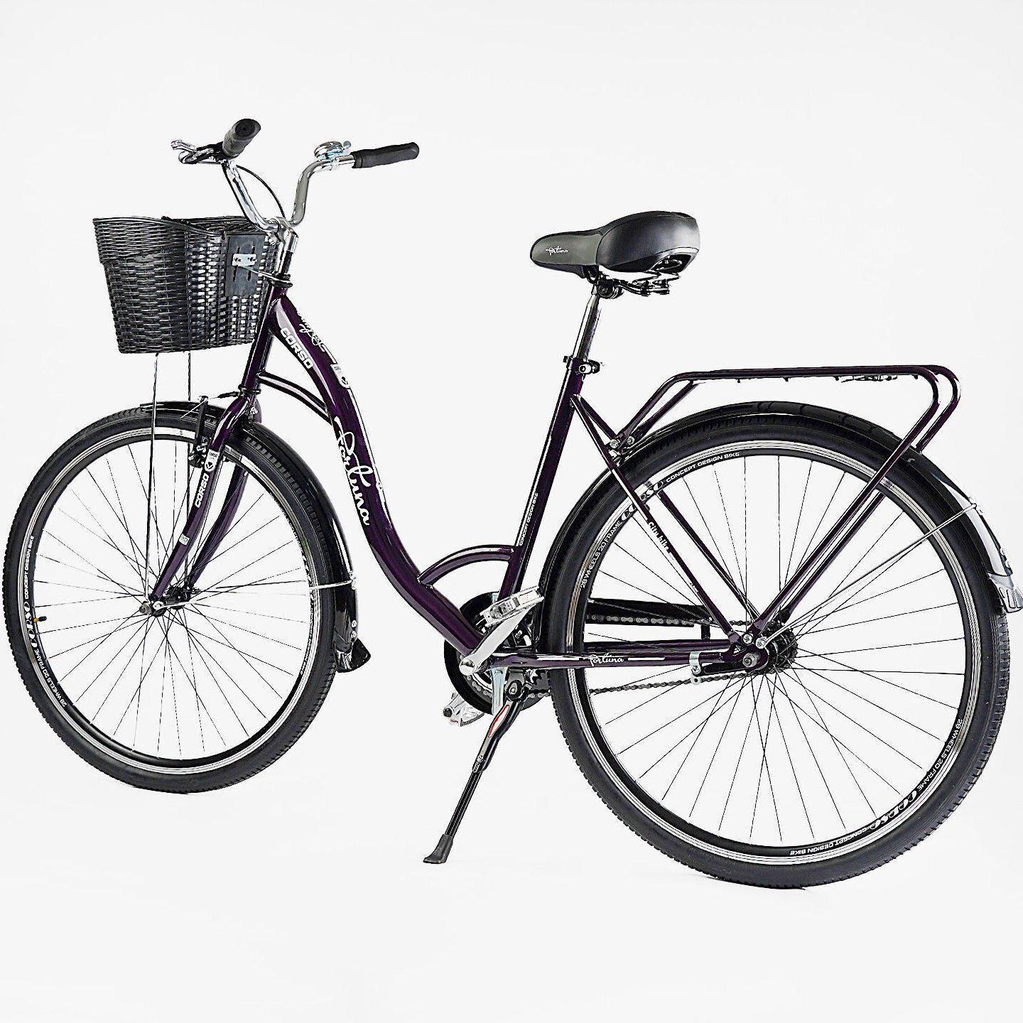 Велосипед городской Corso Fortuna с корзиной и багажником рама 20"/28" Фиолетовый - фото 3 Велосипед городской Corso Fortuna с корзиной и багажником рама 20"/28" Фиолетовый - фото 3