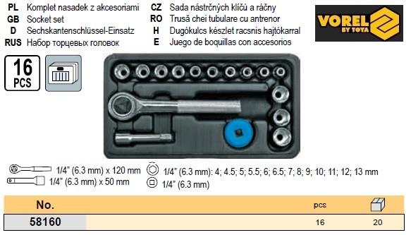 Набор торцевых головок М 4-13 мм 1/4 16 шт. (VOREL-58160) - фото 6