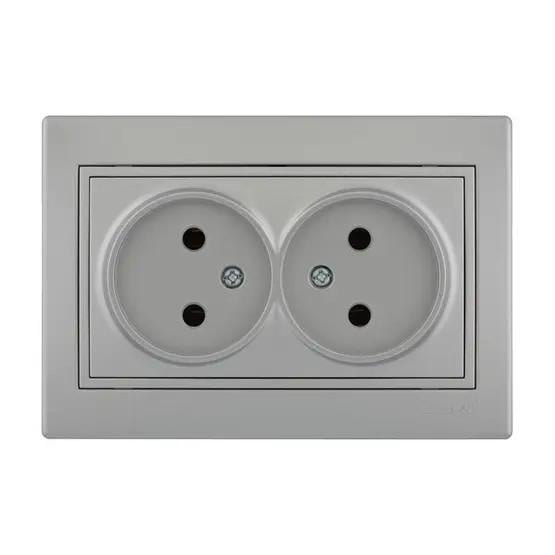 Розетка двойная MIRA металл Серый со вставкой