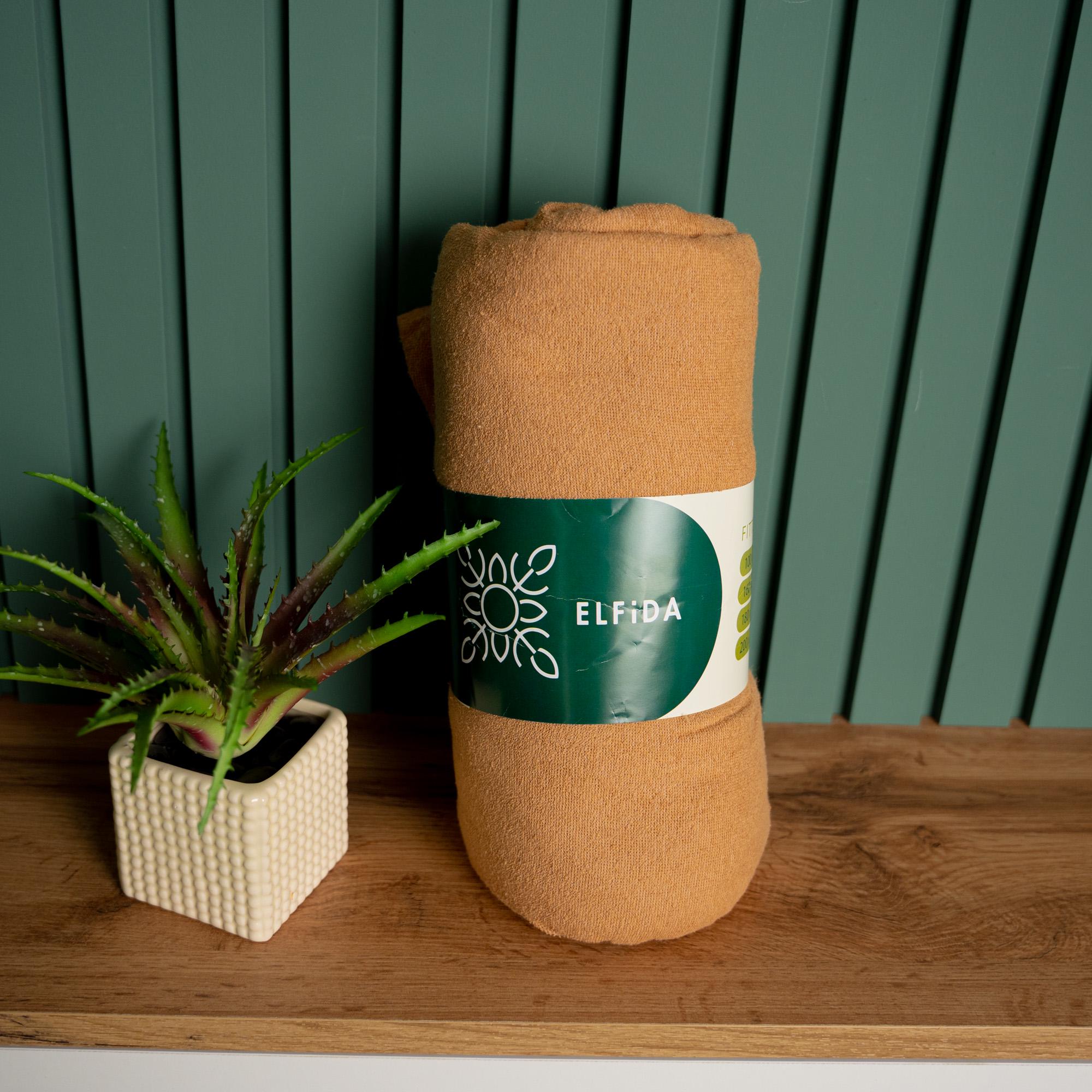 Простынь махровая турецкая 160х200 см Темно-кирпичный/Бежевый (86560)