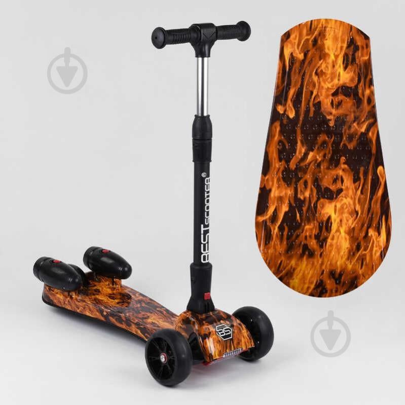 Самокат детский пластмассовый с PU колесами и складным алюминиевым рулем Best Scooter MAXI Black/Orange (100061)