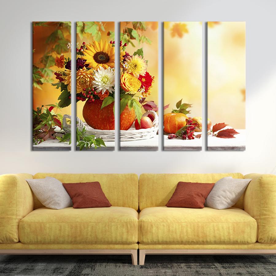 Модульна картина із 5 частин на холсті інтер'єрна картина Осінній букет із соняшниками 132x80 см (267-51)