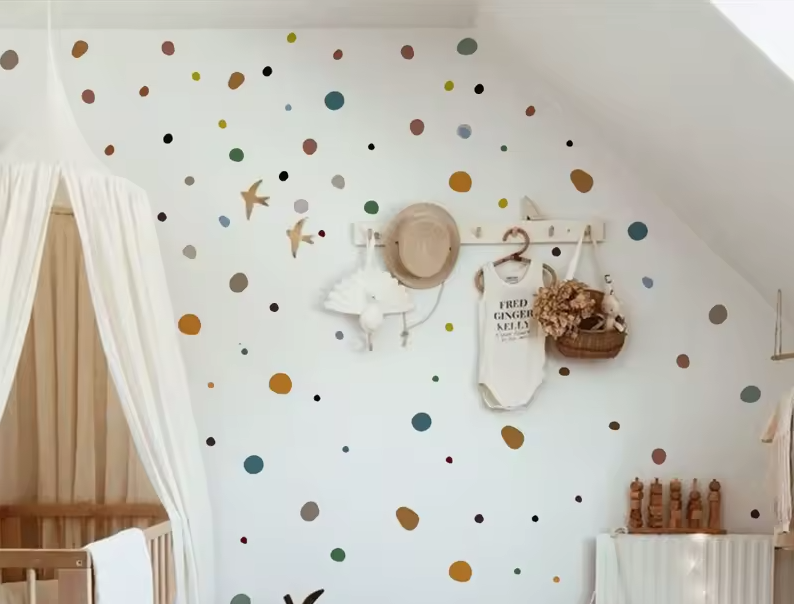 Набір вінілових наліпок Кольоровий горошок декоративний у дитячу кімнату для дівчаток і хлопчиків 25х35 см Набір вінілових наліпок Кольоровий горошок декоративний у дитячу кімнату для дівчаток і хлопчиків 25х35 см