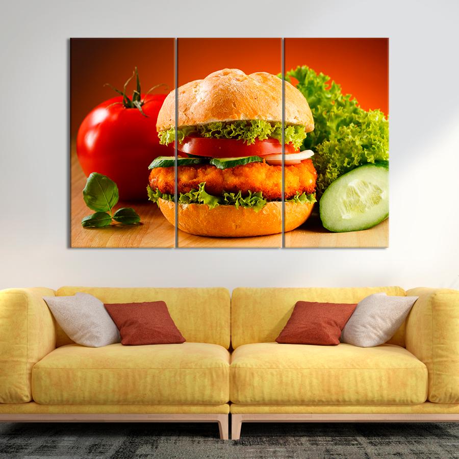 Настенний декор Свежий бургер с сочной куриной котлетой 128x81 см (A408-3)
