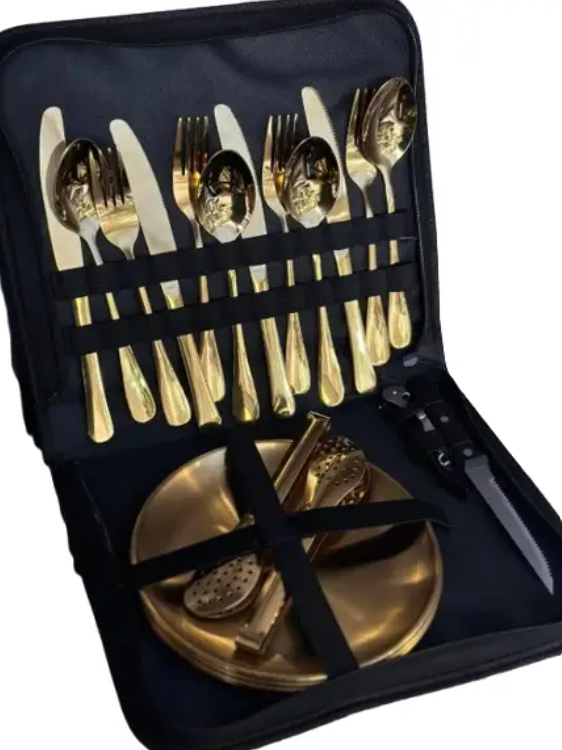 Набор туристической посуды на 4 человека в чехле из нержавейки 24 пр.