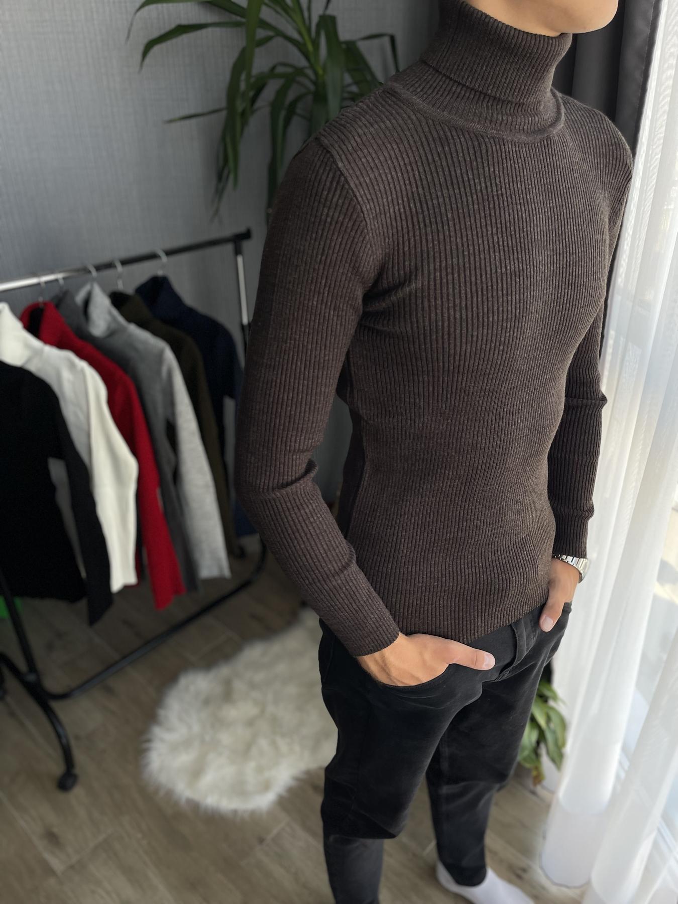 Гольф мужской с высокой горловиной в рубчик L Шоколадный (26535/3/2) - фото 4 Гольф мужской с высокой горловиной в рубчик L Шоколадный (26535/3/2) - фото 4