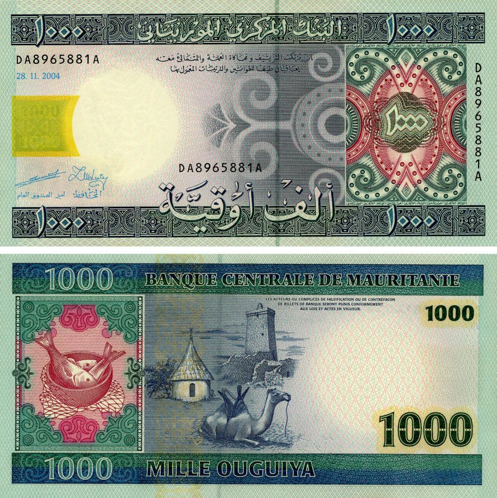 Коллекционная банкнота Мавритания 1000 угий 2006 UNC Верблюд Рыба P13b (Б18219)
