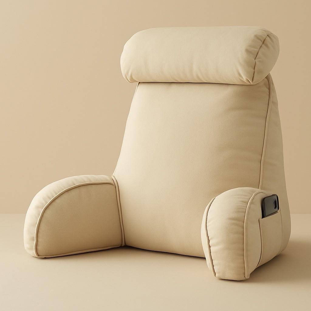Подушка-крісло для спини з підлокітниками та кишенею 75х55 см Бежевий Подушка-крісло для спини з підлокітниками та кишенею 75х55 см Бежевий