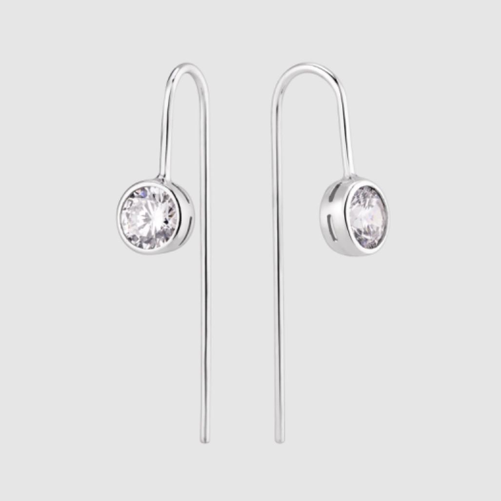 Серьги протяжки круг с белым камнем серебро 925 пробы родованное 1,44 г (лк0457р)