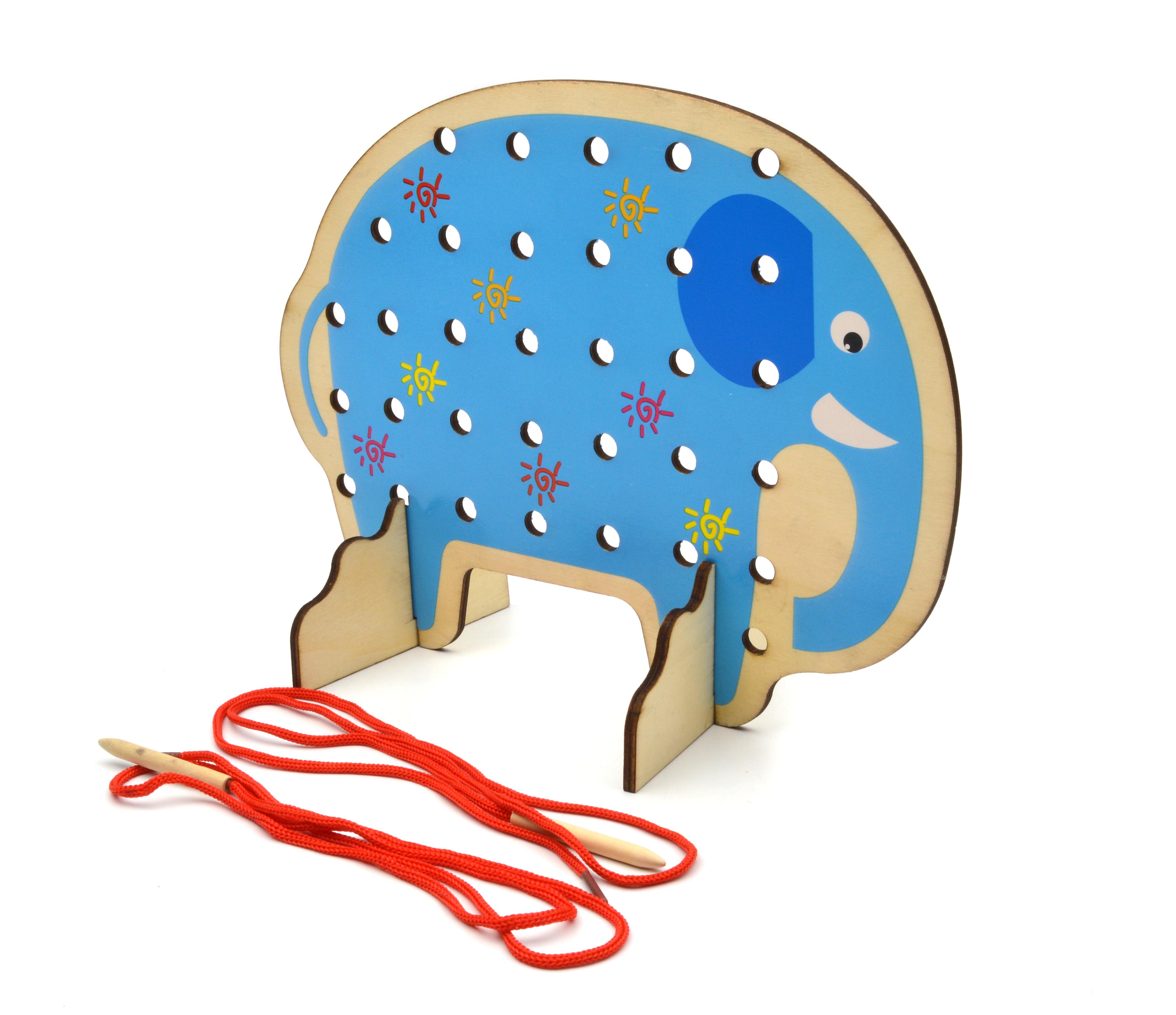 Шнурівка дерев'яна 29520 слон із фруктами - фото 3 Шнурівка дерев'яна 29520 слон із фруктами - фото 3