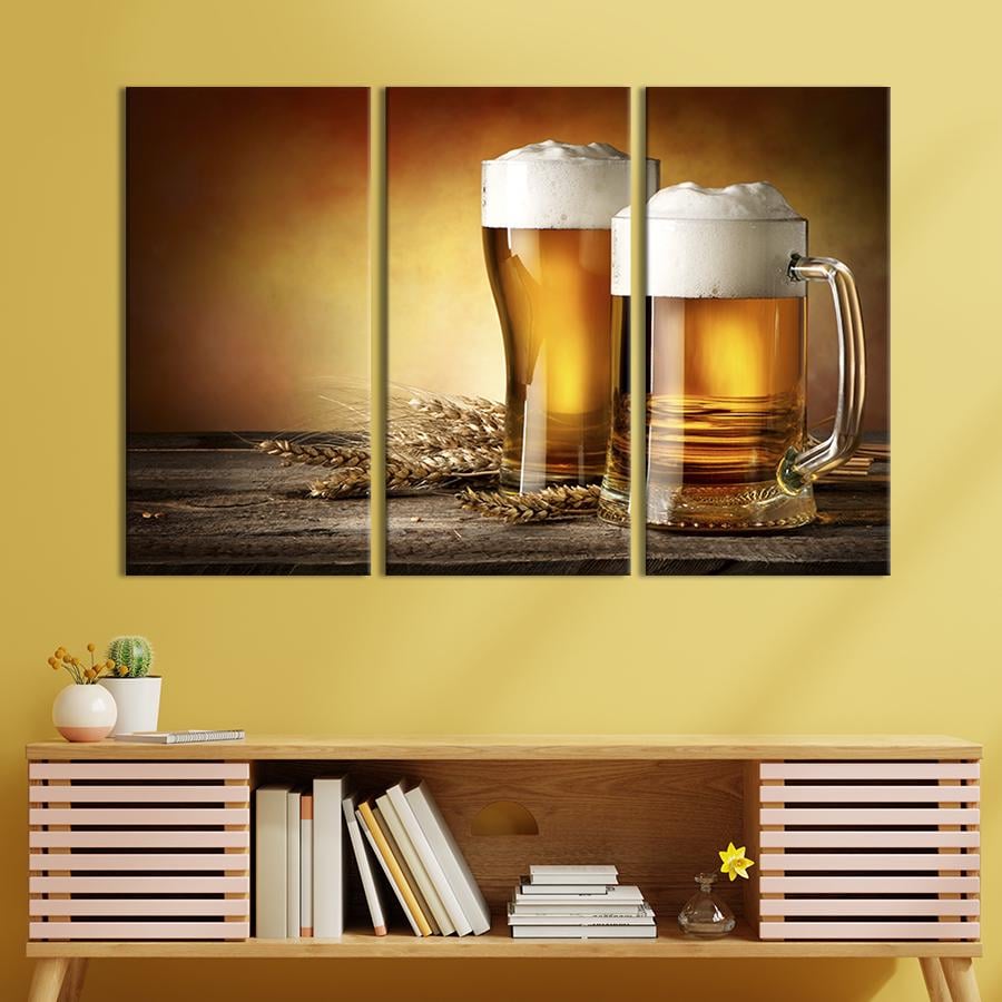 Модульная картина из 3 частей на холсте для интерьера Два бокала пива 156x100 см (286-31)