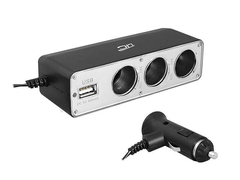 Пристрій зарядний автомобільний LTC з розгалужувачем на 3 гнізда прикурювача 1xUSB 80W 12V/24V 500mA (1276309676)