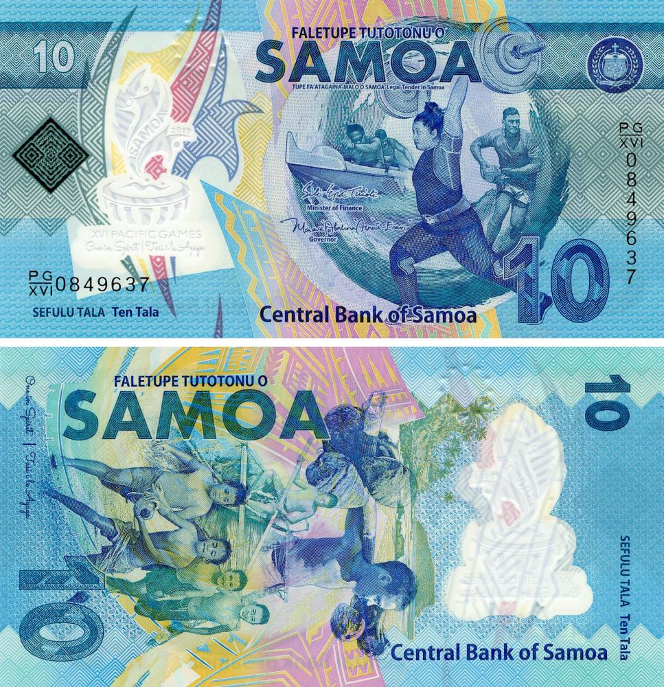 Коллекционная банкнота Самоа 10 тала 2019 Полимер UNC Памятная Спорт Pnew (Б12324)