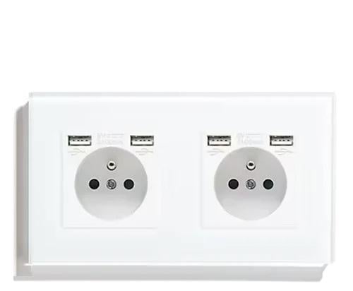 Розетка електрична подвійна BSEED вбудована зі скляною панеллю з USB 16А