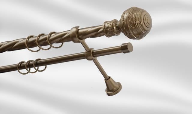 Карниз для шторы Plastidea Арабеска металлический двойной витой с прищепками D 25-16 мм 240 см Антик