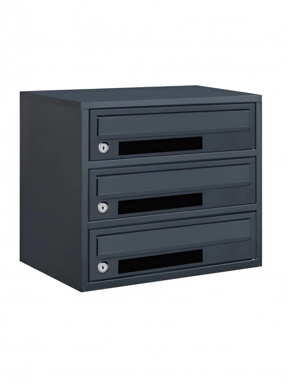 Ящик почтовый многосекционный Галіндустрія E2-03-С из металла на 3 квартиры с окошком 390х250х345 мм Антрацитовая (124-119-000004790)