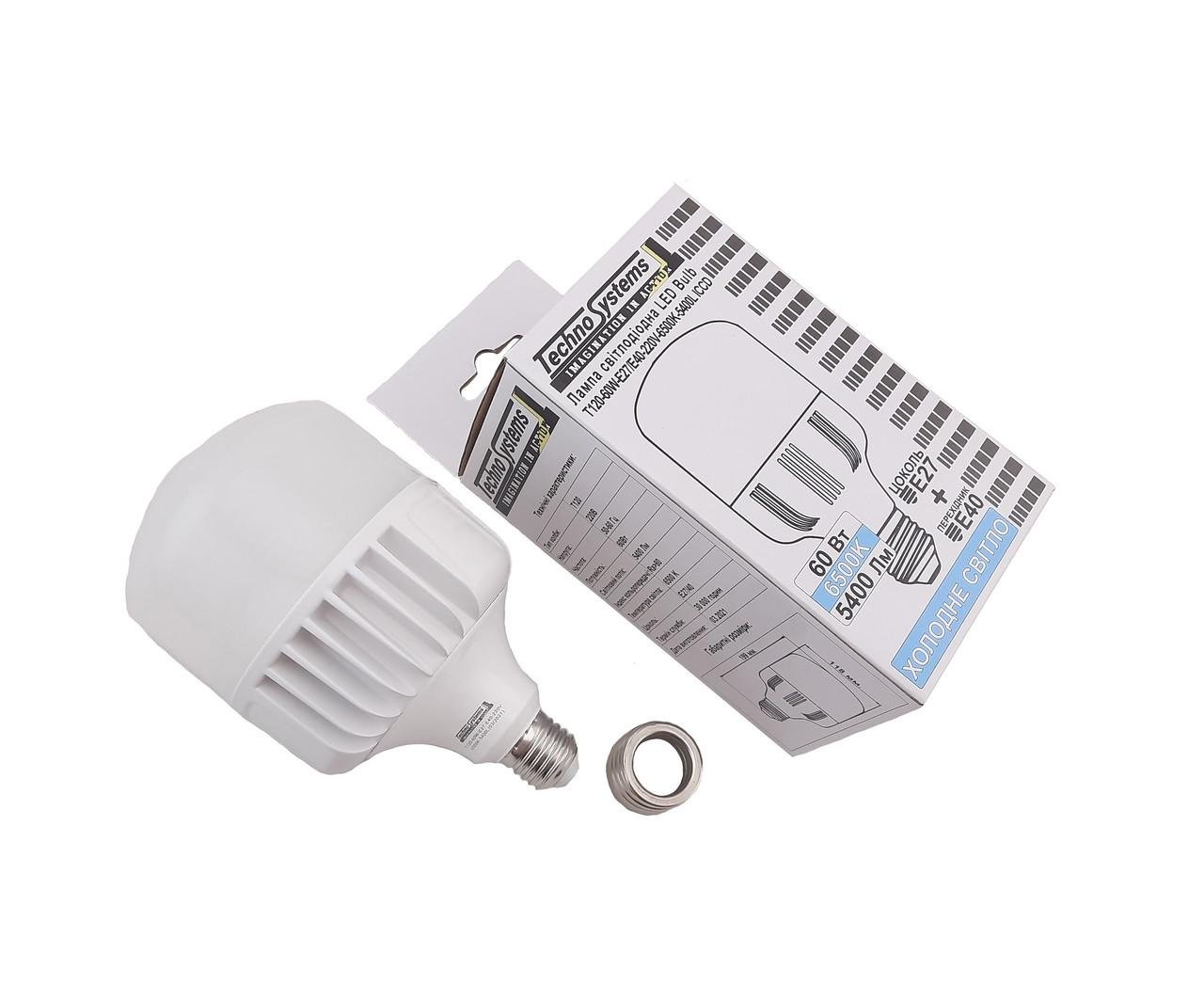 Лампа світлодіодна TechnoSystems LED Bulb T120 60Вт E27/E40 6500К 5400Лм ICCD TNSy5000511 - фото 2