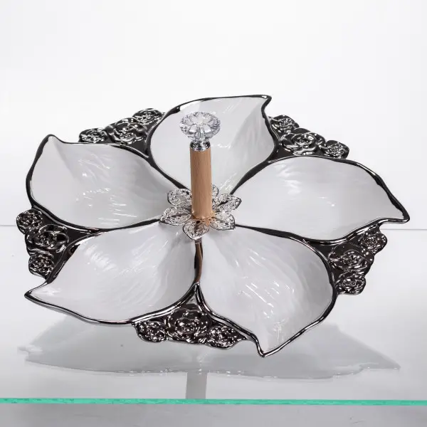 Менажниця для сервірування Yiwu порцелянова на 5 секцій 30 см Сріблястий (147-107- 918-44S) - фото 3 Менажниця для сервірування Yiwu порцелянова на 5 секцій 30 см Сріблястий (147-107- 918-44S) - фото 3