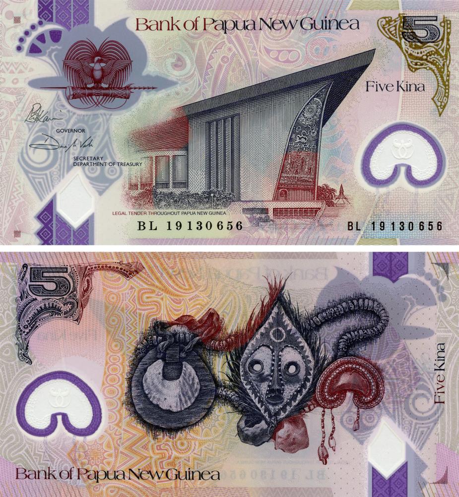 Коллекционная банкнота Папуа-Новая Гвинея 5 кина 2019 Полимер UNC Pnew (Б17887)