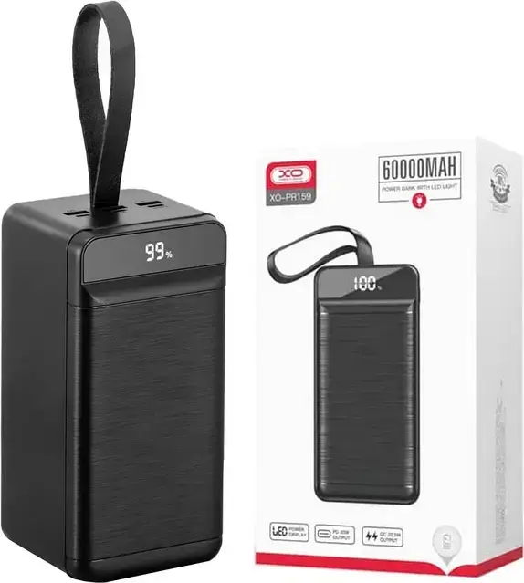 Повербанк с фонариком и быстрой зарядкой XO PR159 60000 mAh 22,5W (30678670) Повербанк с фонариком и быстрой зарядкой XO PR159 60000 mAh 22,5W (30678670)