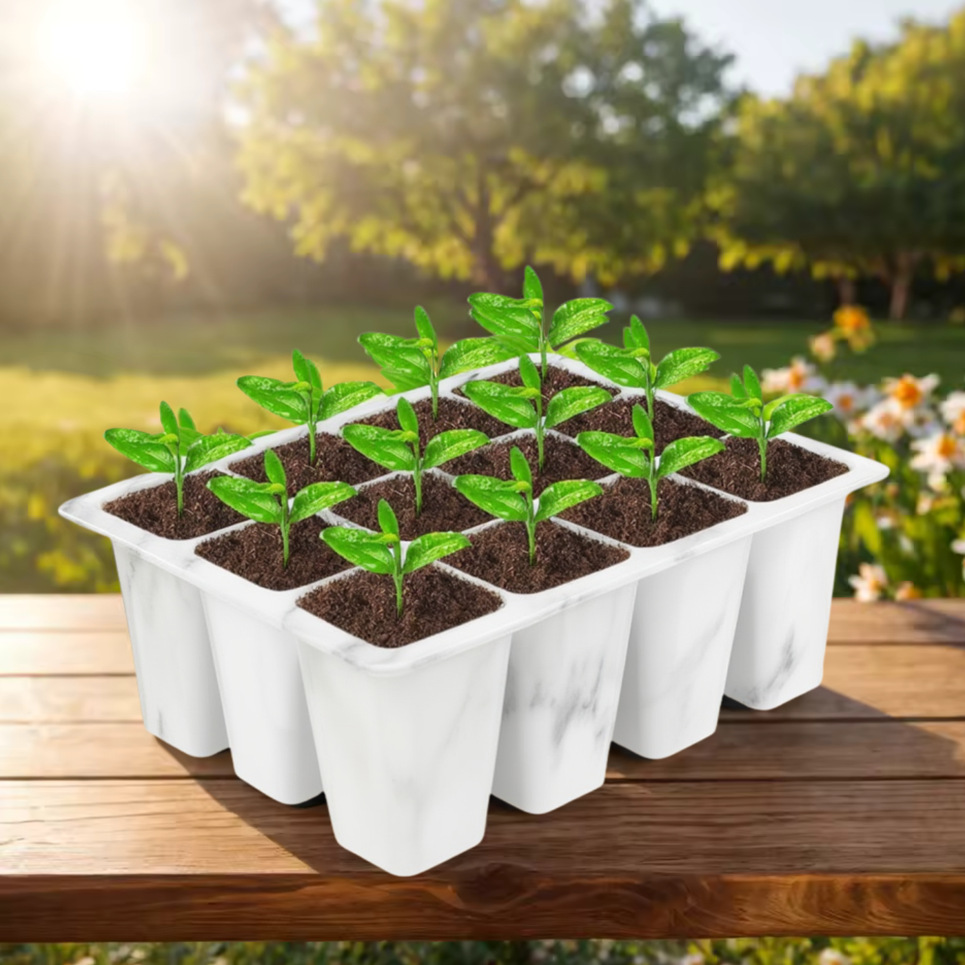 Лоток садовый для рассады кассета на 12 ячеек силиконовый многоразовый для проращивания семян растений цветов Белый