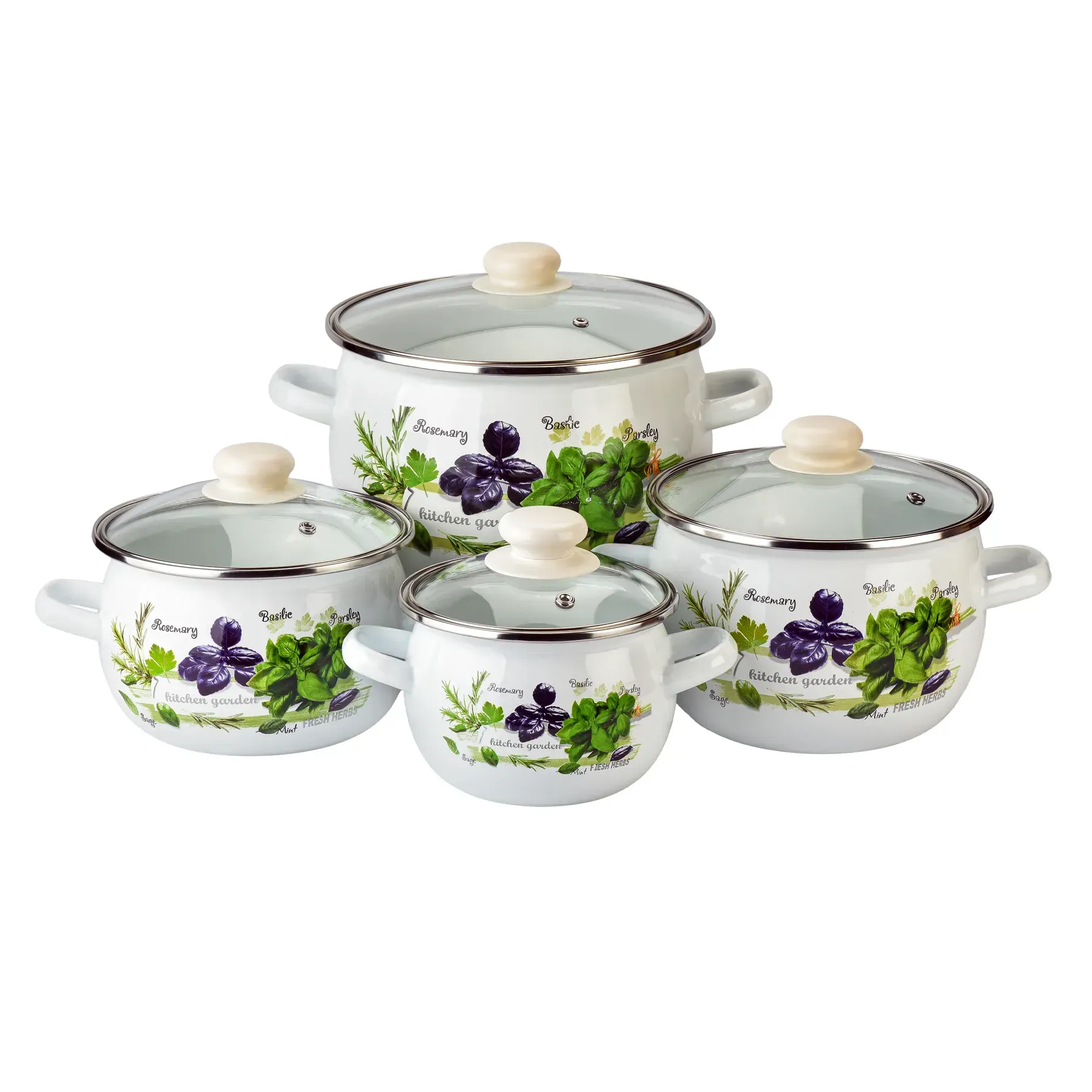 Набір каструль емальованих Зелень фреш із кришками 4 шт. (69296)