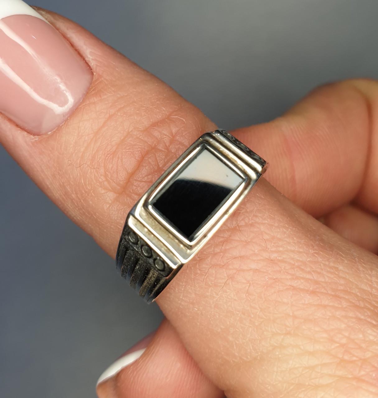 Кольцо серебряное с обсидианом р. 22 3,84 г (1437320981)