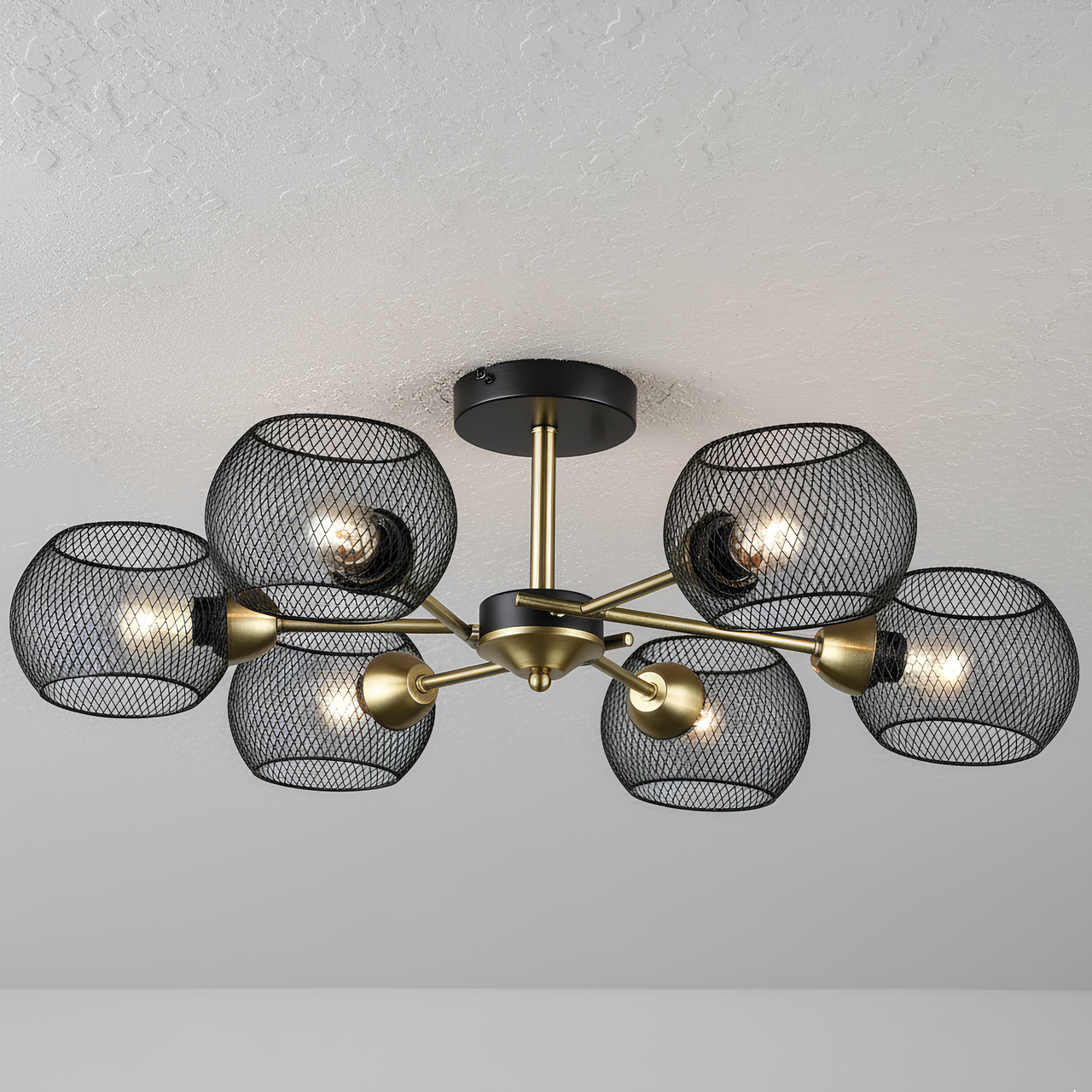 Люстра Valeso с металлическими плафонами для шести ламп Е27 Черный/Медный (B N6565/6 BK+COP)