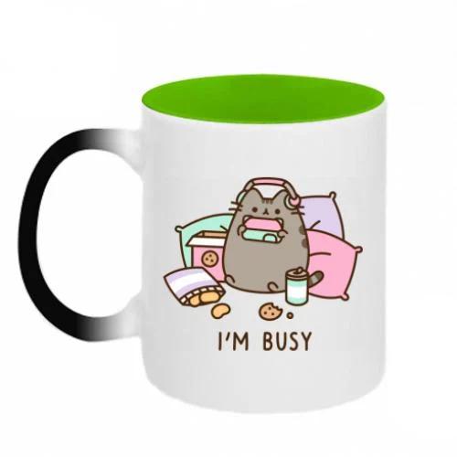 Чашка-хамелеон двухцветная Pusheen I'm Busy 320 мл Белый с салатовым (13422458-37-184714)