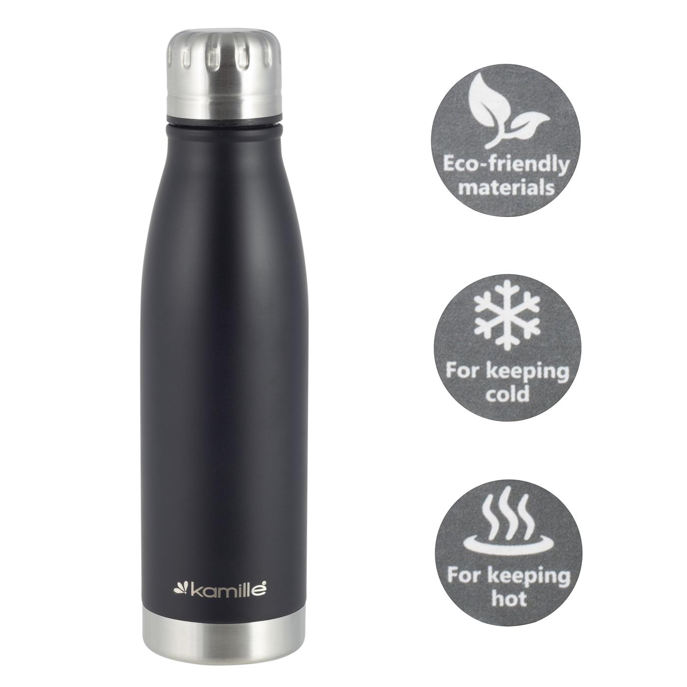 Термос-бутылка Kamille Черный 500 мл из нержавеющей стали KM-2037