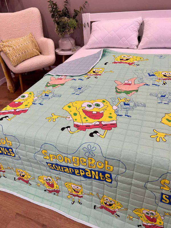 Ковдра дитяча з малюнком Губка Боб двостороння 150х210 см Блакитний