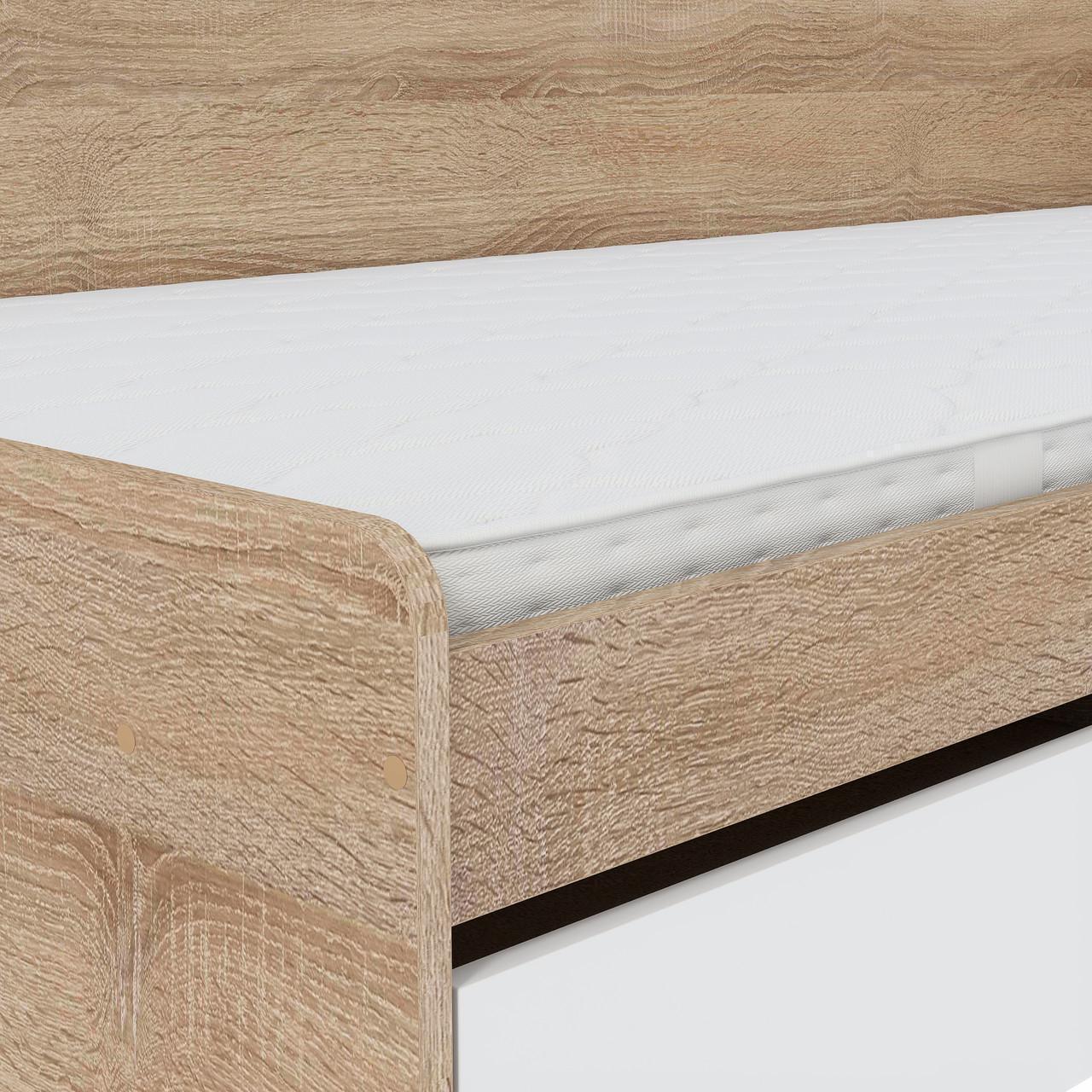 Ліжко односпальне Еверест з шухлядами 800 суцільний щит 80x190 см Дуб сонома/Білий (EVR-20739.03) - фото 4