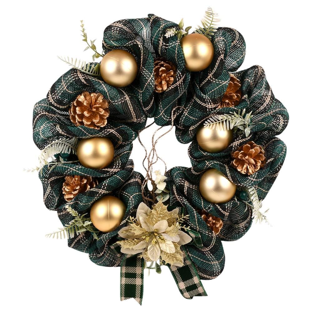 Декор рождественский Венок R33915 40 см Темно-зеленый с золотым/Бежевый (30652013)