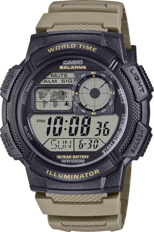 Часы мужские Casio AE-1000W-5A мировое время серый циферблат