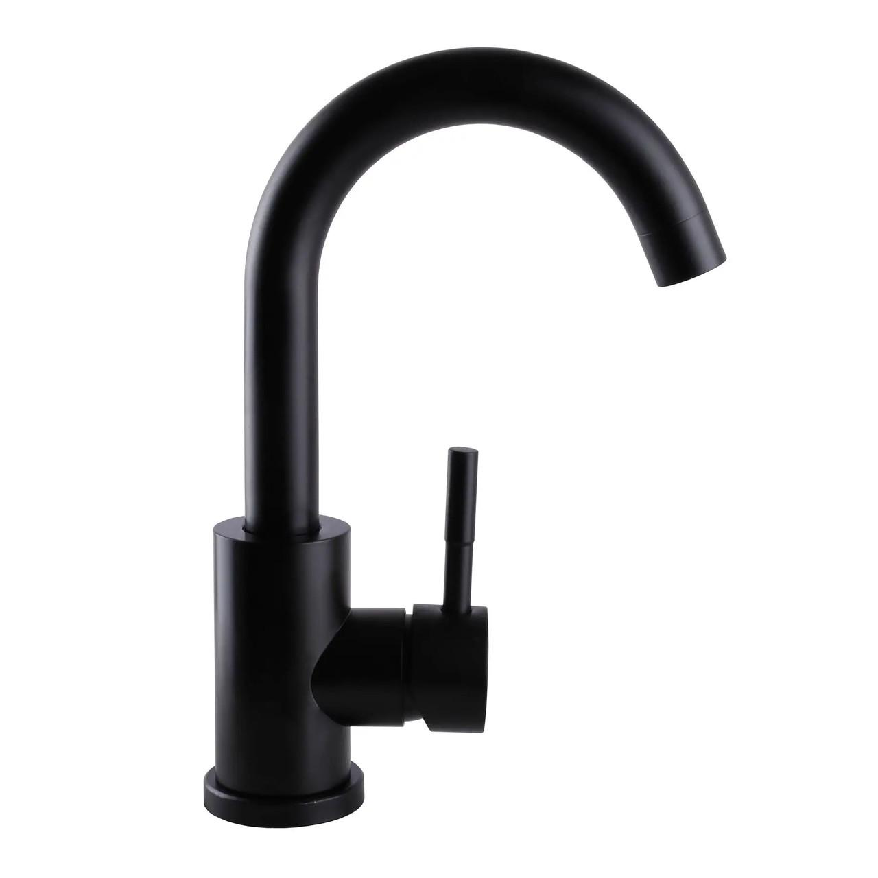 Змішувач кухонний високий поворотний вилив Чорний матовий