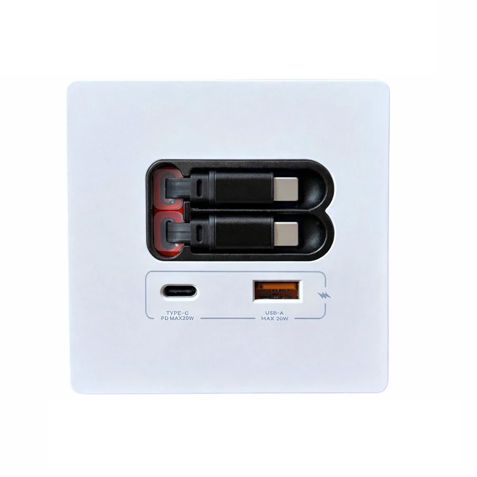 Розетка Folem RZ2-2С с выдвижными кабелями Type-C/портами Type-C и USB быстрая зарядка 20W PD3.0 QC3.0 Белый (137599) Розетка Folem RZ2-2С с выдвижными кабелями Type-C/портами Type-C и USB быстрая зарядка 20W PD3.0 QC3.0 Белый (137599)