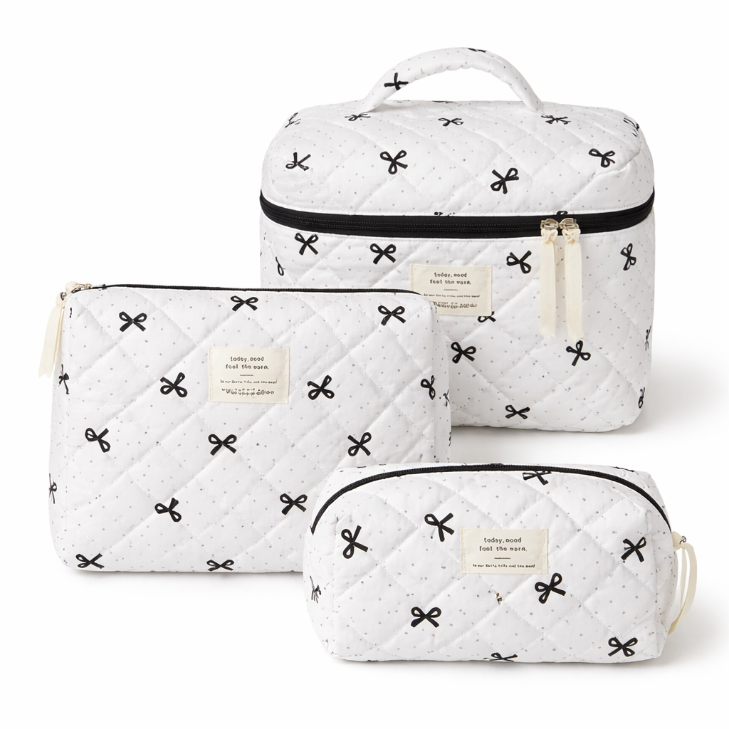 Набор косметичек дорожных Бантики стеганные 3 шт. Белый (33549843)